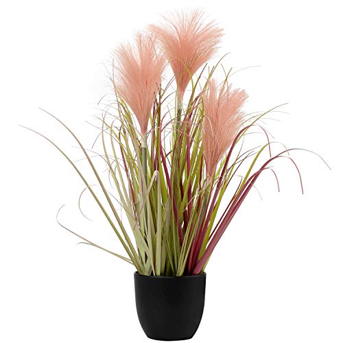 Künstliches Gras, Kunstpflanze Gras Hoch im Topf, Grasarrangement, künstliche Pflanzen Solitärgras Ziergras Dekopflanze 42cm, Kunstgras Tischdekoration, Rosa Cover