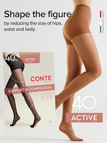 Image of Conte Women's High Waist Compression Pantyhose Tights with Control Top Active 40 Denier