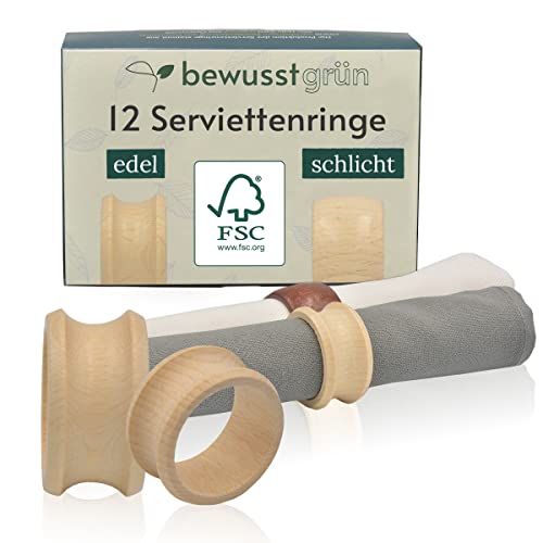 BewusstGrün | 12 anneaux de serviette durables en bois - Certifié FSC® provenant de forêts indigènes - Fabriqué en Autriche - Sans danger - Peint naturel, noble Cover