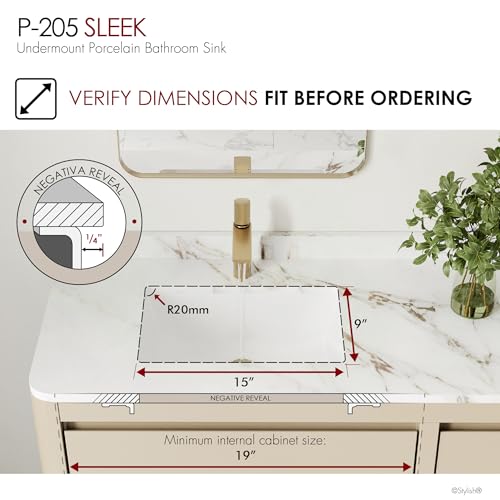Fregadero de baño de porcelana rectangular P-205 esmaltado bajo encimera 8