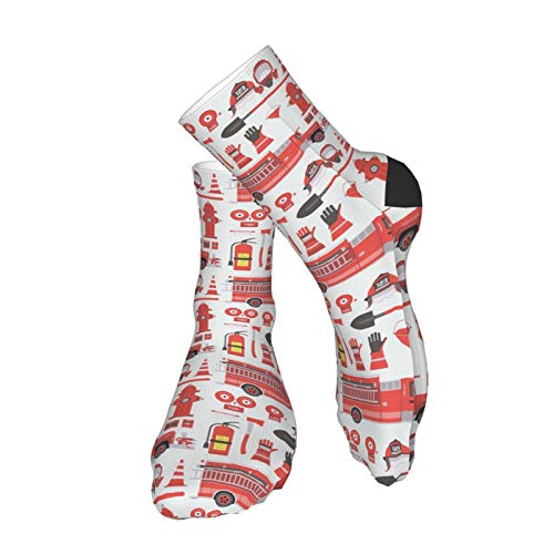 Fire Extinguisher 3d Red Fire Rescue Truck Firefighter Themed Printed Crew Socks Calf Knit Women Men Unisex Funny Clothing Party Clothes Gift Cozy Running Athletic Hiking Novel