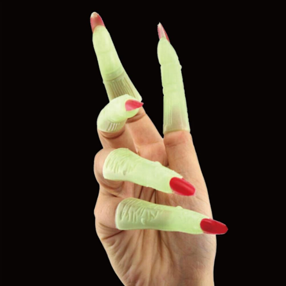 ABOOFAN 10pcs Luminous Witch Fingers Claw Fake Witches Finger Nails for Halloween Witch Cosplay Masquerade Costume Accessories - Image 3