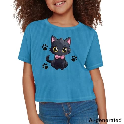 Image of Cute Crop Tops for Girls Short Sleeve Summer T Shirts Fashion Graphic Tees Crew Neck Pullover Tee 5-14 Years