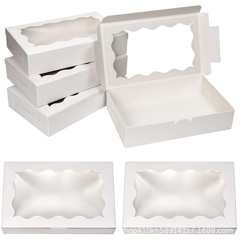 Solvio Premium White Bakery Boxes with Window - Large Cake Box for Strawberries, Pastries & Cookies - Easy Assemble Cardboard Treat Box for Parties, 7" x 4.3" x 1.5" (10 Pack)