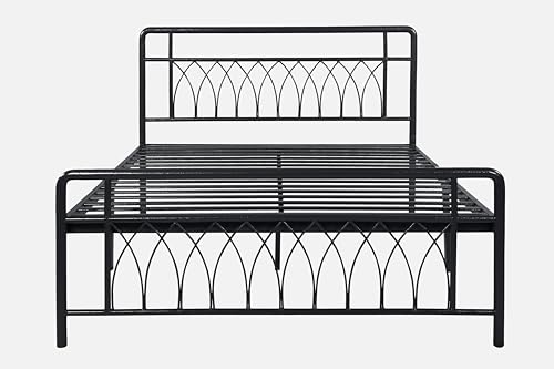 Image of Jexx Metal Queen Size Bed Without Storage | Wrought Iron Double Bed with Headboard & Footboard | Sturdy Powder Coated Platform Bed Queen Size Cot for BedroomLivingRoom Black (75x60)
