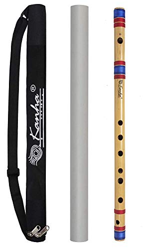 Image of Kanha Bansuri Flute - D Scale Natural Medium Assam Bamboo - 17 Inch Right Handed Music Instrument With Cover
