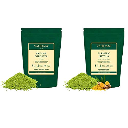 Vahdam, Matcha Green Tea Powder (1.75Oz, 25 Cups) & Turmeric Matcha Green Tea Powder (1.75Oz, 25 Cups) Superfood Duo- Pure Japanese Matcha With Turmeric, Anti-Oxidants, Boosts Focus, Energy & Detox #TOP26