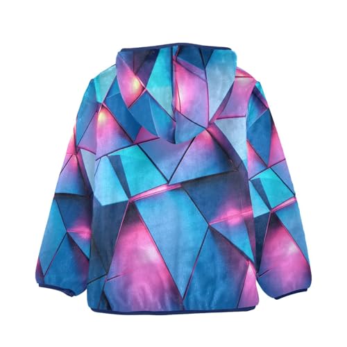 Blue and Pink Abstract Triangles Toddler Fleece Jacket Girl Boys Hooded Fleece Jacket Coat Warm Outwear Zip-up 3-10T2