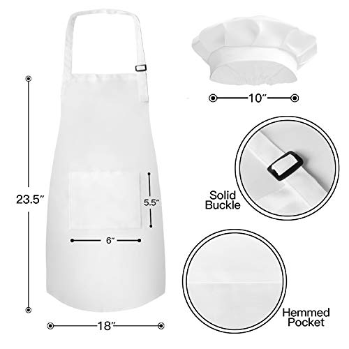 Novelty Place Kid's Apron With Chef Hat Set (3 Set) - Skin-Friendly Children’s Bib With Pocket - Cooking, Baking, Painting, Training Wear - Kid's Size (6-12 Year, White) #TOP1