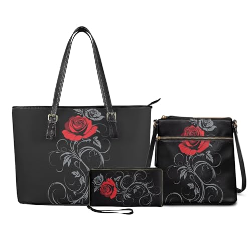 Crossbody Purses and Handbags for Women Leather Satchel Shoulder Bag Top Handle Bag 3PCS Tote Bag Wallet
