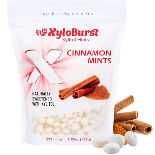 XyloBurst Mints Sugar Free Cinnamon Mint candies with Xylitol - Aspartame Free, Gluten Free, Vegan & Keto Friendly 275 Bulk Mints Bag