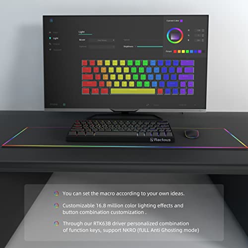 Ractous Rtk63B 60% Wireless Mechanical Gaming Keyboard,Rgb Blacklit Pbt Keycaps Type-C 63Keys Bluetooth5.1/Wireless/Wried Gaming Keyboard For Pc/Mac Gamers,Hot-Swap Optical Brown Switch-Black #TOP4