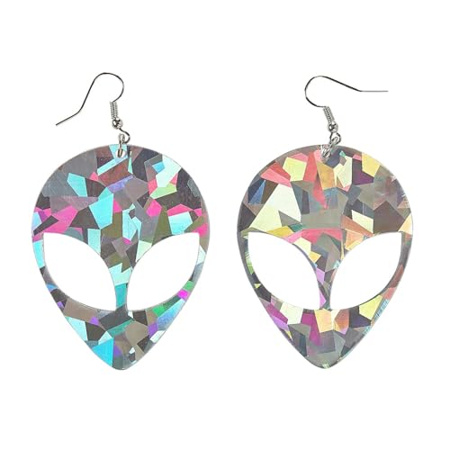 W WIDMANN MILANO Party Fashion 68595 - Ohrringe Alien, holografische, Schmuck, Außerirdischer, Weltall, Space, Karneval, Mottoparty