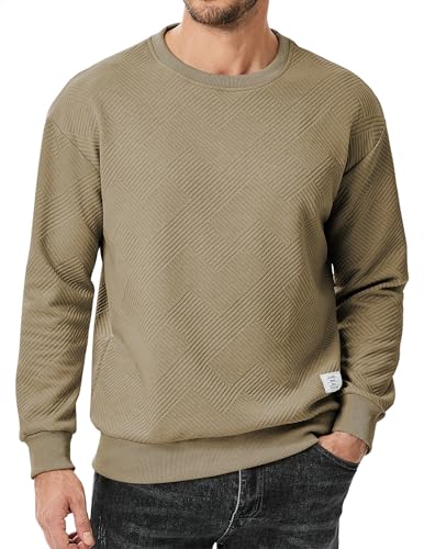 JMIERR Men's Crewneck Sweatshirt Casual Long Sleeve Geometric Texture Sweatshirts Fashion Fall Winter Pullover Shirts, US46(XL), 02 Khaki