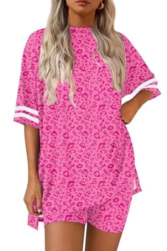 Image of Ekouaer Womens Pajamas Casual 2 Piece Short Sleeve Biker Shorts Lounge Set