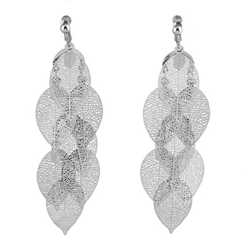 Grace Jun New Handmade Multi-layer Dangle Drop Earrings and Clip on Earrings No Pierced for Women (19Silver Clip-on)