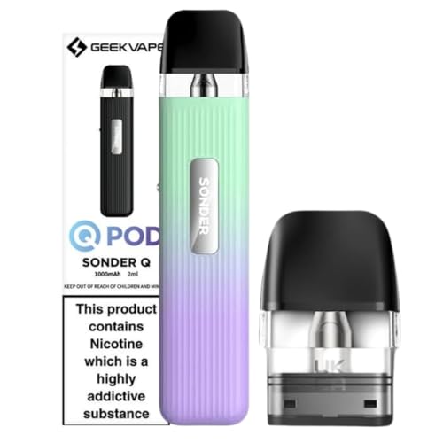 Geekvape Sonder Q Vape Kit [Green Purple] - Available in 15 colours - Type-C Fast Charge 1000mAh Battery 20W Output 3-Colour Light - Compatible with Geekvape Q Pods - No Nicotine