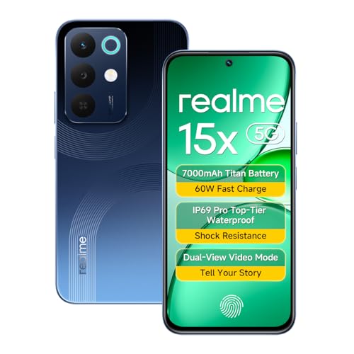 Image of realme 15X 5G Smartphone 8GB RAM 128GB ROM, 6.8 inch 144Hz Display, 7000 0mAh Battery, 60W Fast Charging IP69 Pro Waterproof Dimensity 6300 6nm Octa-core chipset Processor (Marine Blue)