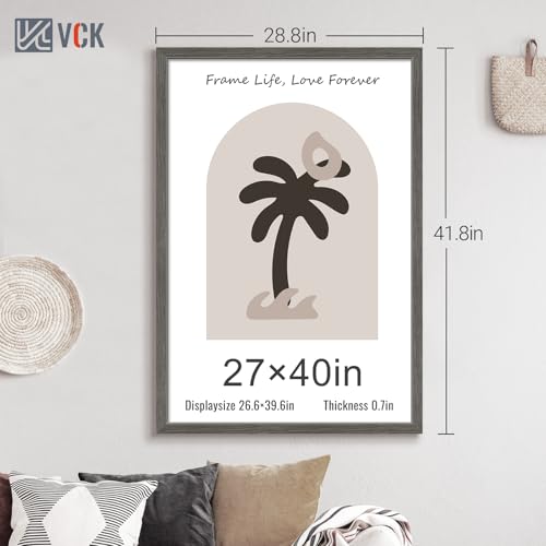 Image of VCK 27x40 Poster Frame Solid Wood Gray Grey 3 Pack Picture Frames 27 x 40 Inches with Wall Mounting Hanging