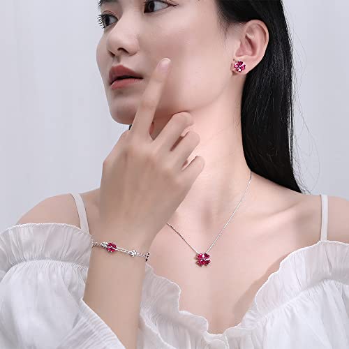 Image of JIANGXIN Lucky Four leaf clover 925 Sterling Silver Birthstone Chain Link Bracelet for Women Gemstone Jewelry Shamrock Birthday Gift 16+4cm