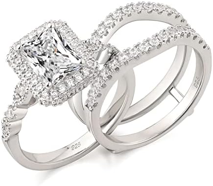 Newshe 2.78Ct Wedding Band Bridal Ring Enhancer Engagement Ring Set for Women 925 Sterling Silver Radiant White Gold 5A Cz Size 5-10 (A Radiant-White, 7)