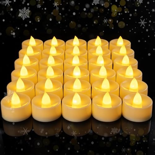 MOMENT 12 Pack Flameless Mini LED Votive Candles Realistic Bright Flickering Electric Fake Candle Warm Yellow Light Battery Operated for Festival Wedding Table Decor Home Party 3.8x5.1cm