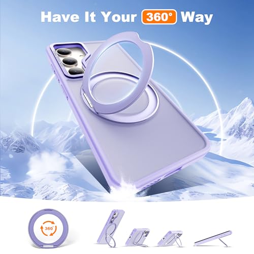 Image of Compatible with Samsung Galaxy S24 Plus Case with 360Rotatable Magnetic Ring Stand Compatible with Mag-Safe Military Protection Matte Translucent Phone Case for Galaxy S24+,Purple