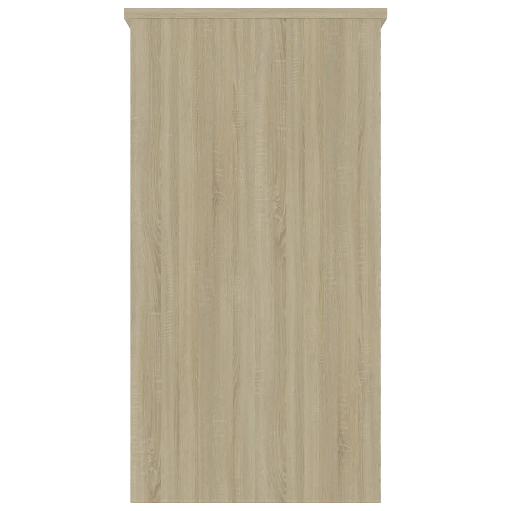Escritorio de 80 x 40 x 75 cm, roble Sonoma, material de madera, diseño moderno con 2 cajones, resistente y duradero, adecuado para el hogar, oficina, habitación juvenil y espacios pequeños
