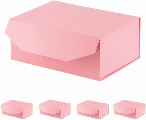 5 cajas de regalo rosas de 9.5 x 7 x 4 pulgadas, caja de regalo resistente con tapa para embalaje de regalo, cajas de almacenamiento plegables con