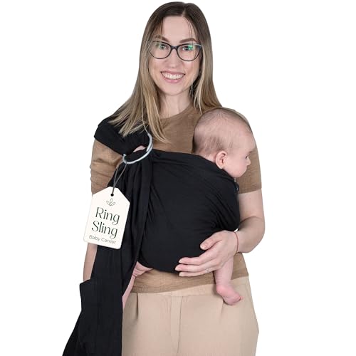 Image of Ring Sling Baby Carrier - USA lab Tested, 100% Natural Cotton Muslin, Breathable & Ergonomic Ring Sling Black