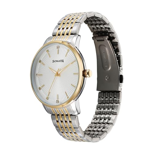Image of Sonata Quartz Analog White Dial Metal Strap Watch for Men