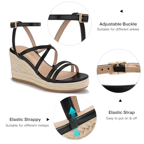 Image of TEMOFON Espadrilles Wedge Sandals for Women: Slip On Elastic Ankle Strap Platform Sandals Dressy Comfortable Summer Wedges Heels Shoes