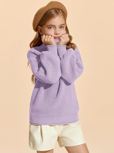 Image of rrhss Girls Mock Neck Loose Knit Sweaters Kids Long Sleeve Slouchy Warm Cute Fashion Pullover Tops 5-14 Years