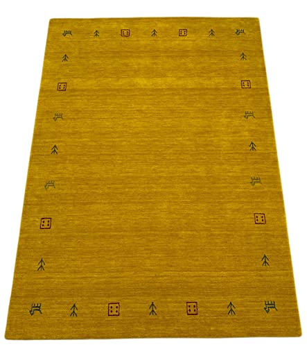WAWA TEPPICH Gabbeh   Alfombra Oriental (100% Lana, Hecha a Mano, 120 x 180 cm), Color Dorado