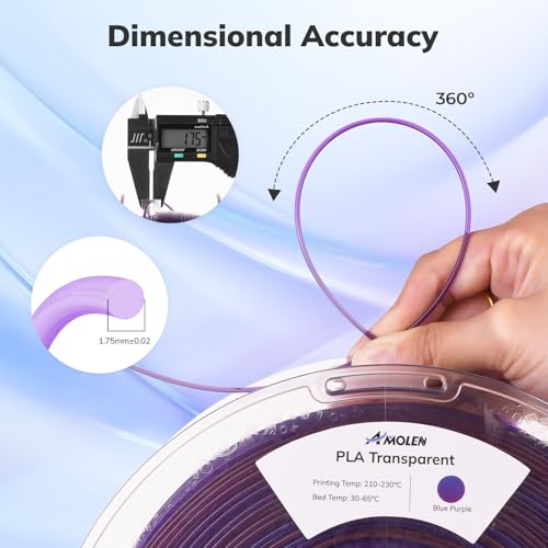 Image of AMOLEN Transparent PLA Filament Blue Purple, Translucent PLA 3D Printer Filament 1.75mm ±0.02mm, NO-Tangle & Low Warping, Dimensional Accuracy + /- 0.02 mm, Fits Most FDM 3D Printers