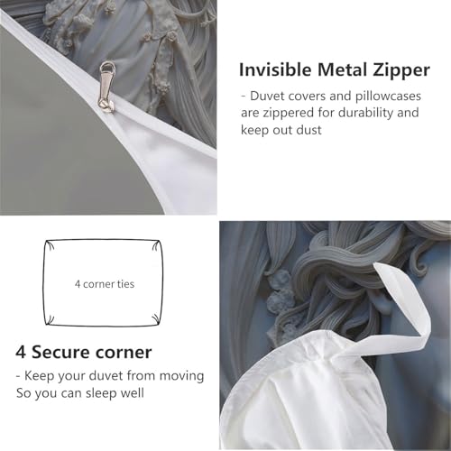 Housse de couette 220x240 polyester gris 3 pièces réversible douce - 6