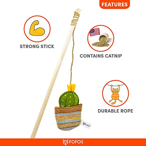 Image of BarkButler x Fofos Cactus Wand EL Paso Cat Teaser Toy|US Grade Catnip Inside|for Kittens+Older Cats|Durable Wooden Stick+Robust Rope|Durable Pet Toy