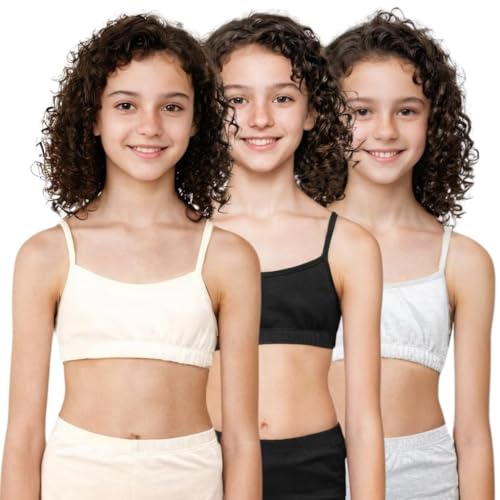 Image of ADIRA | Beginners Bra for Girls 13-14 Years | Flat Padding for Nipple Coverage | Comfortable Strecthy Cotton | Comfy-Breathable Beginners Bra & Super Soft Material | Pack of 3