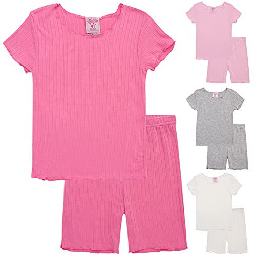 Girls' Pajama Set - 8 Piece Rib Knit Sleepwear Shirt and Pajama Shorts (4-6X)