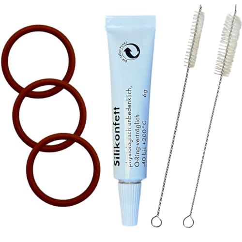 Pflegeset Wartungsset Reinigungsset Ersatzteile für Philips Kaffeevollautomaten 1200 2200 3200 4300 4400 5400 Series – 3 O-Ring Dichtungen (32×40×4 mm) / Silikonfett lebensmittelecht / 2 Bürsten