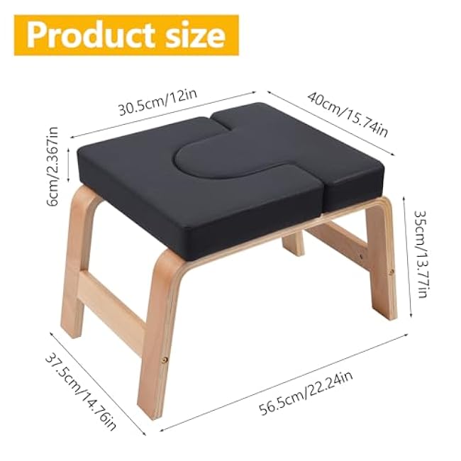 Yoga Headstand Bench, Yoga Inversion Chair, Headstand Trainer with Wood Frame and Pu Pad,Stand Yoga Chair Stress Relief, Balance Training, Body Shaping, Load Capacity 300 Pounds