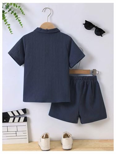 Image of SweatyRocks Boy's 2 Piece Summer Vacation Outfits Short Sleeve Collar Button Down Shirt and Shorts Clothing Set