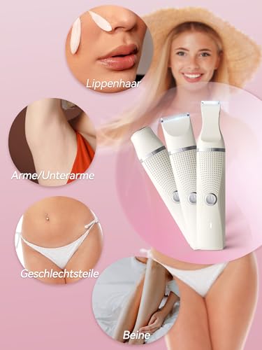 Unibono Multifunktionales Damenrasierer Elektrisch Set, Intimrasierer für frauen arme, Beine, Bikinizone, elektrorasierer damen nass und trocken, USB-C wiederaufladbar mit Aufbewahrungstasche – Bild 3