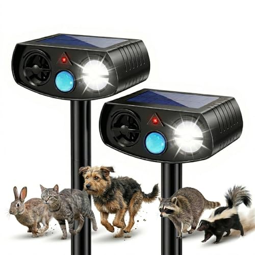 BOEEL Solar Ultrasonic Animal Repeller Outdoor, Motion Sensor Waterproof Pest