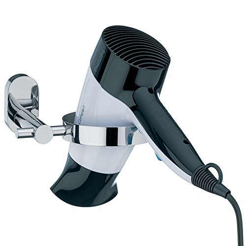 22678, Fönhalter, Zum Kleben oder Bohren, Edelstahl 18/10/ Glas, Ø 9cm, 14x 11x 6 cm, Lucido, Silber Glänzend