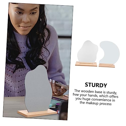 Espejo para maquillaje Baluue 2 piezas con base de madera miniatura 7