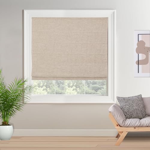 Cordless Linen Roman Shades, Premium Blackout Roman Window Shades, Custom Washable Fabric Roman Shades for Windows, Doors, French Doors, Kitchen Windows, Brown