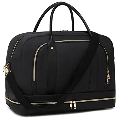 Weekender Bags for Women Ladies Overnight Bag Carry on Duffle Bag for Travel with Shoe Compartment, 01 Oxford Black Cover