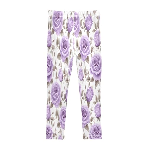 Bolaz Toddler Girls Leggings Printed Yoga Pants Leggings Purple Roses for Kids2