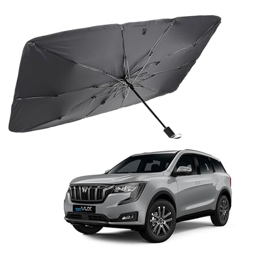 Image of Car Sunshade Windshield Umbrella Sunshade Compatible for Mahindra XUV 500 Car Front Window Sun Protection Foldable Sun Shade Full Cover Windshield for Most Vehicles, Black, 1 Piece